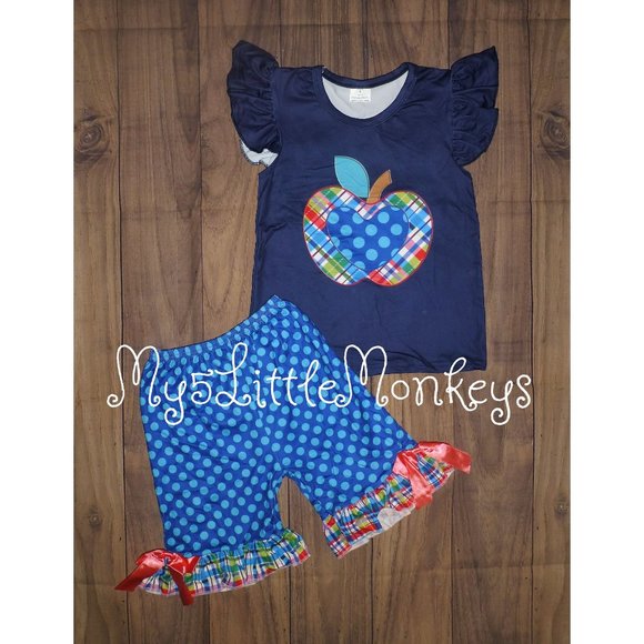 Matching Sets | Boutique Back To School Apple Girls Shorts Outfit Set ...